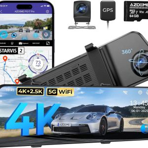 AZDOME PG17 Pro 4K+2.5K Mirror Dash Cam with STARVIS 2 & 5G WiFi Rear View