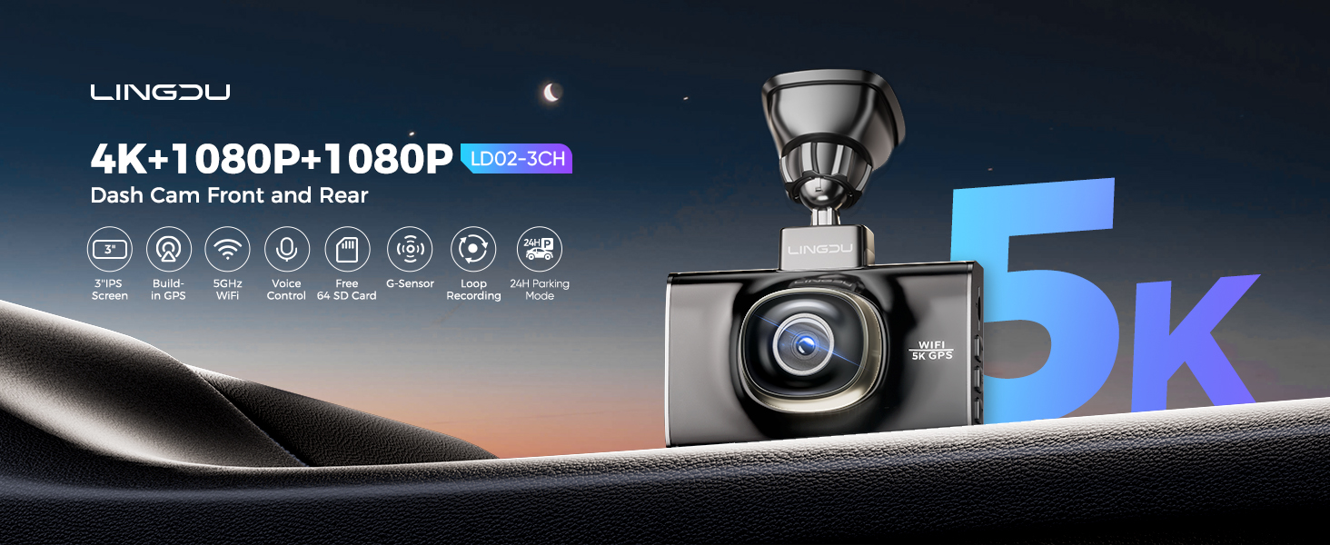 LINGDU LD02 3-Channel Display Dash Camera - Image 3