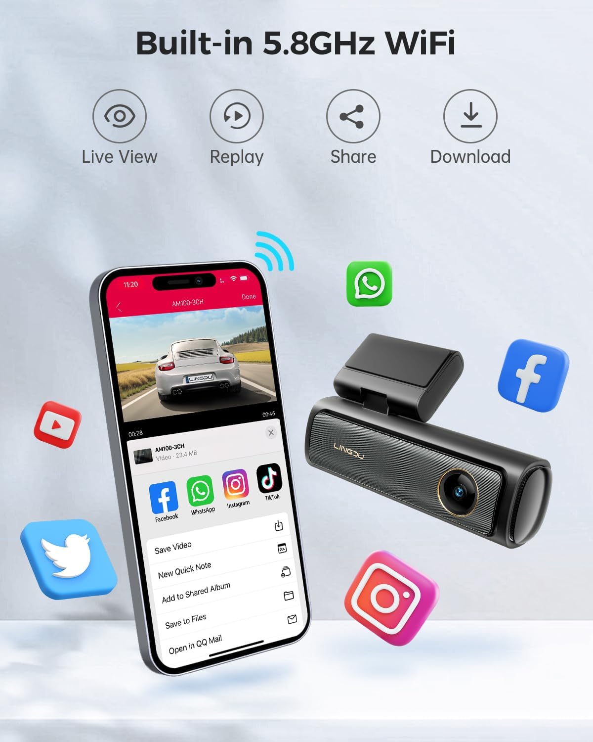 LINGDU LD02 3-Channel Screenless Display Dash Camera - Image 6