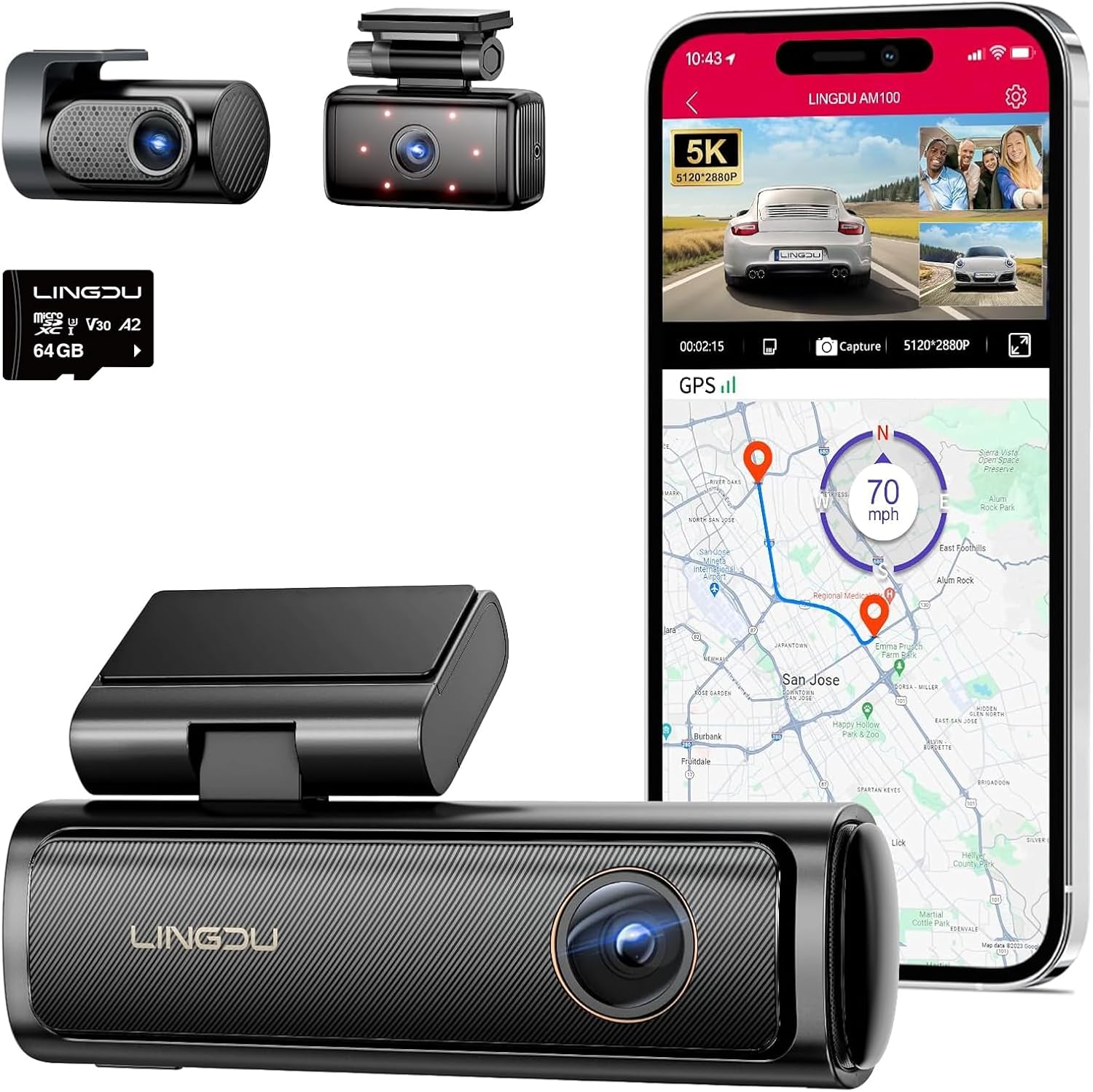 LINGDU LD02 3-Channel Screenless Display Dash Camera